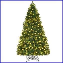 7.5Ft Pre-Lit Hinged PVC Artificial Christmas Tree Decor with 400 Lights & Stand