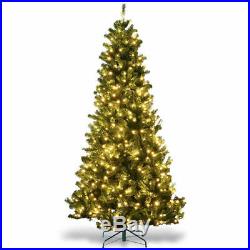 7.5Ft Pre-Lit PVC Artificial Christmas Tree Hinged with750 LED Light & Stand Green