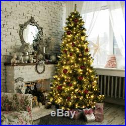 7.5Ft Pre-Lit PVC Artificial Christmas Tree Hinged with750 LED Light & Stand Green