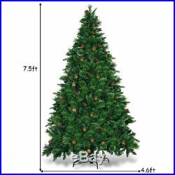 7.5Ft Pre-lit Artificial Christmas Tree Hinged withPine Cones & 750 LED Lights