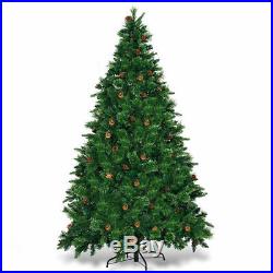 7.5Ft Pre-lit Artificial Christmas Tree Hinged withPine Cones & 750 LED Lights