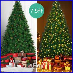 7.5Ft Pre-lit Artificial Christmas Tree Hinged withPine Cones&750 LED Lights Green