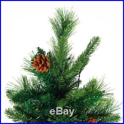7.5Ft Pre-lit Artificial Christmas Tree Hinged withPine Cones&750 LED Lights Green