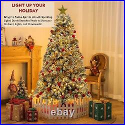 7? 5Ft Pre-lit Artificial Christmas Tree Snow Flocked with LED Lights