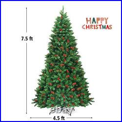 7.5Ft Pre-lit Hinged Christmas Tree with550 LED Lights & Pine Cones for Decoration