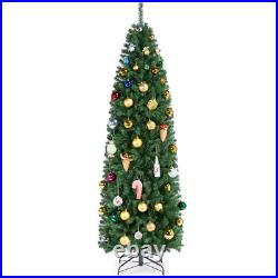 7.5Ft Unlit Hinged Artificial Spruce Slim Christmas Tree Green Holiday Decor New
