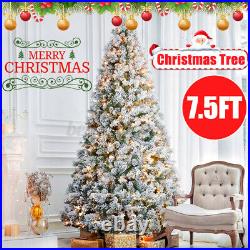 7.5” 1500Tips Snow Flocked Hinged Artificial Christmas Tree with300 LED Lights