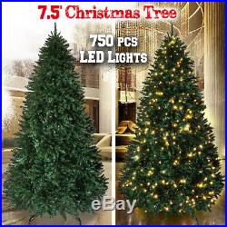 7.5' Artificial Christmas Tree w 2514 Branch Tips 750 LED Pre-lit Tall Fir Green