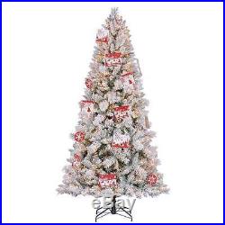 7.5′ Artificial Northern Estate White Flocked Christmas Tree with Lights -Open Box