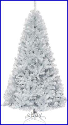 7.5 FT Artificial Christmas Tree Hinged with 1258 Branch Tips, Silver Tinsel Chr