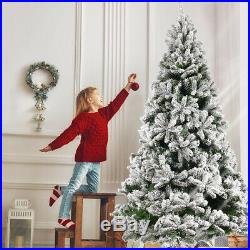 7.5 FT Christmas Tree WithStand Holiday Season Indoor Snow Flocked Green Pines