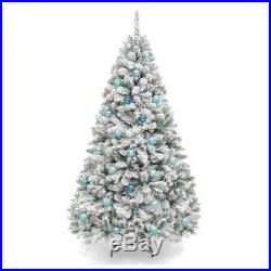 7.5 FT Christmas Xmas Tree Pre Lit with Stand Snow Flocked 550 White Lights Pine