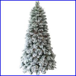 7.5' Flocked Green Artificial Christmas Tree Pre-Lit Clear Lights Holiday Decor