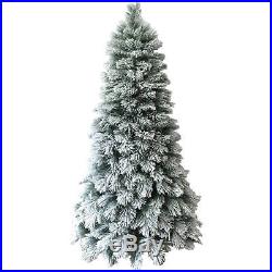 7.5' Flocked Green Artificial Christmas Tree Pre-Lit Clear Lights Holiday Decor