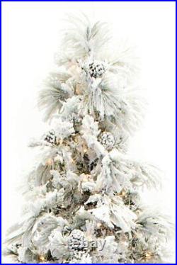 7.5′ Flocked Pine Long Needle Prelit Artificial Christmas Tree