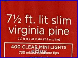 7.5 Foot Pre-Lit Artificial Christmas Tree Slim Virginia Pine 400 Clear Lights
