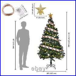 7.5 Ft Artificial Christmas Tree with Topper & 66FT Fairy Lights Home Party Decor