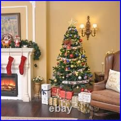 7.5 Ft Artificial Christmas Tree with Topper & 66FT Fairy Lights Home Party Decor