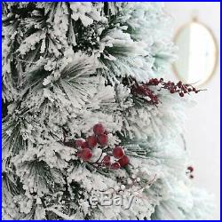 7.5 Ft. Flocked Pine Cones & Berries Christmas Tree Pre-Lighted Artificial Home