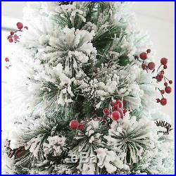 7.5 Ft. Flocked Pine Cones & Berries Christmas Tree Pre-Lighted Artificial Home