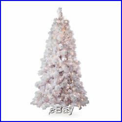 7.5 Ft Pre-lit Snowy White Flocked Pine Artificial Christmas Tree Home Decor New