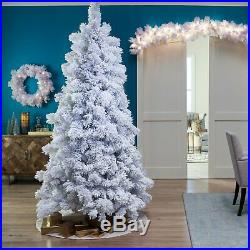 7.5 Ft Pre-lit Snowy White Flocked Pine Artificial Christmas Tree Home Decor New