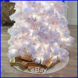 7.5 Ft Slim White Flocked Pre-Lighted Artificial Christmas Tree Set Home Holiday