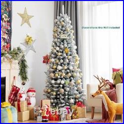 7.5 Ft Snow Flocked Luxuriant Christmas Tree Sturdy Iron Stand US Fast Shipping