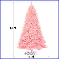 7.5′ Hinged Artificial Christmas Tree Full Fir Tree New PVC with Metal Stand Pink