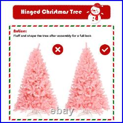 7.5' Hinged Artificial Christmas Tree Full Fir Tree New PVC with Metal Stand Pink