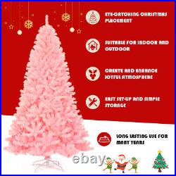7.5' Hinged Artificial Christmas Tree Full Fir Tree New PVC with Metal Stand Pink
