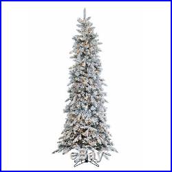 7.5' Narrow Flocked Pencil Pine Pre-Lit Christmas Tree 450 Clear Lights, Stand