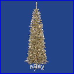 7.5' Pre-Lit Champagne Artificial Tinsel Pencil Christmas Tree Clear Lights