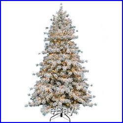 7.5′ Pre-Lit Flocked Snowy Christmas Holiday Tree Clear Lights Home Decor