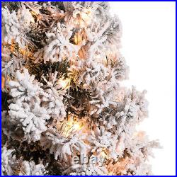 7.5' Pre-lit Snow Flocked Fiber Optic Artificial Christmas Tree LED lights Decor