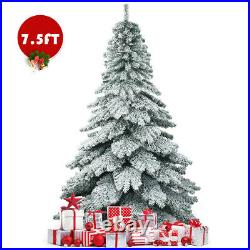 7.5′ Snow Flocked Artificial Christmas Tree Hinged Alaskan Pine Tree Holiday