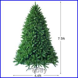 7.5′ Unlit Artificial Christmas Tree Hinged With Metal Stand Indoor Decoration New