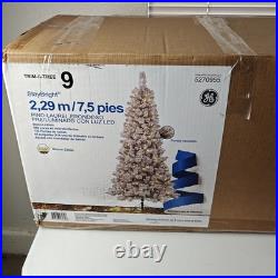 7.5 ft GE StayBright Pre-Lit LED Flocked Christmas Tree Laurel Pine White Lights