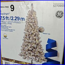 7.5 ft GE StayBright Pre-Lit LED Flocked Christmas Tree Laurel Pine White Lights
