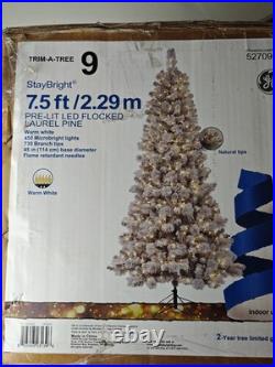 7.5 ft GE StayBright Pre-Lit LED Flocked Christmas Tree Laurel Pine White Lights