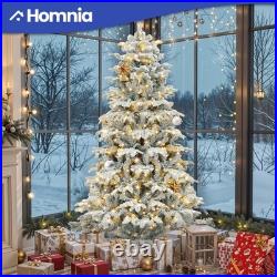 7.5 ft Pre-Lit Flocked Artificial Christmas Tree with 450 Lights Snowy Branches