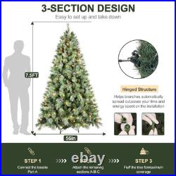 7.5 ft Prelit Artificial Christmas Tree Snow Tips With 450 Lights 92 Pinecones