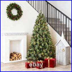 7.5 ft Prelit Artificial Christmas Tree Snow Tips With 450 Lights 92 Pinecones