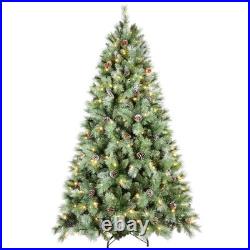 7.5 ft Prelit Artificial Christmas Tree Snow Tips With 450 Lights 92 Pinecones