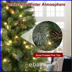 7.5 ft Prelit Artificial Christmas Tree Snow Tips With 450 Lights 92 Pinecones