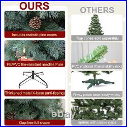7.5 ft Prelit Artificial Christmas Tree Snow Tips With 450 Lights 92 Pinecones