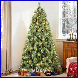 7.5 ft Prelit Artificial Snow Tips Christmas Tree With 450 Lights 92 Pinecones