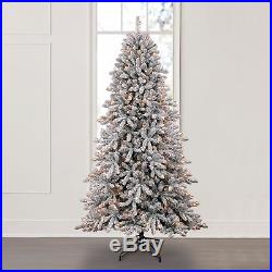 7.5 ft Prelit Warm White LED Lights ASPEN PINE Flocked Quick Set Christmas Tree