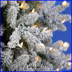 7.5 ft Prelit Warm White LED Lights ASPEN PINE Flocked Quick Set Christmas Tree