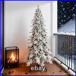 7.5 ft Unlit Flocked Pencil Spruce Artificial Christmas Tree with 40 Pine Cone 7.5 ft Unlit Flocked Pencil Spruce Artificial Christmas Tree with 40 Pine Cone